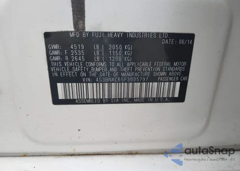 2015 Subaru Legacy 2.5I Premium from USA, damaged, VIN 4S3BNAC65F3005797